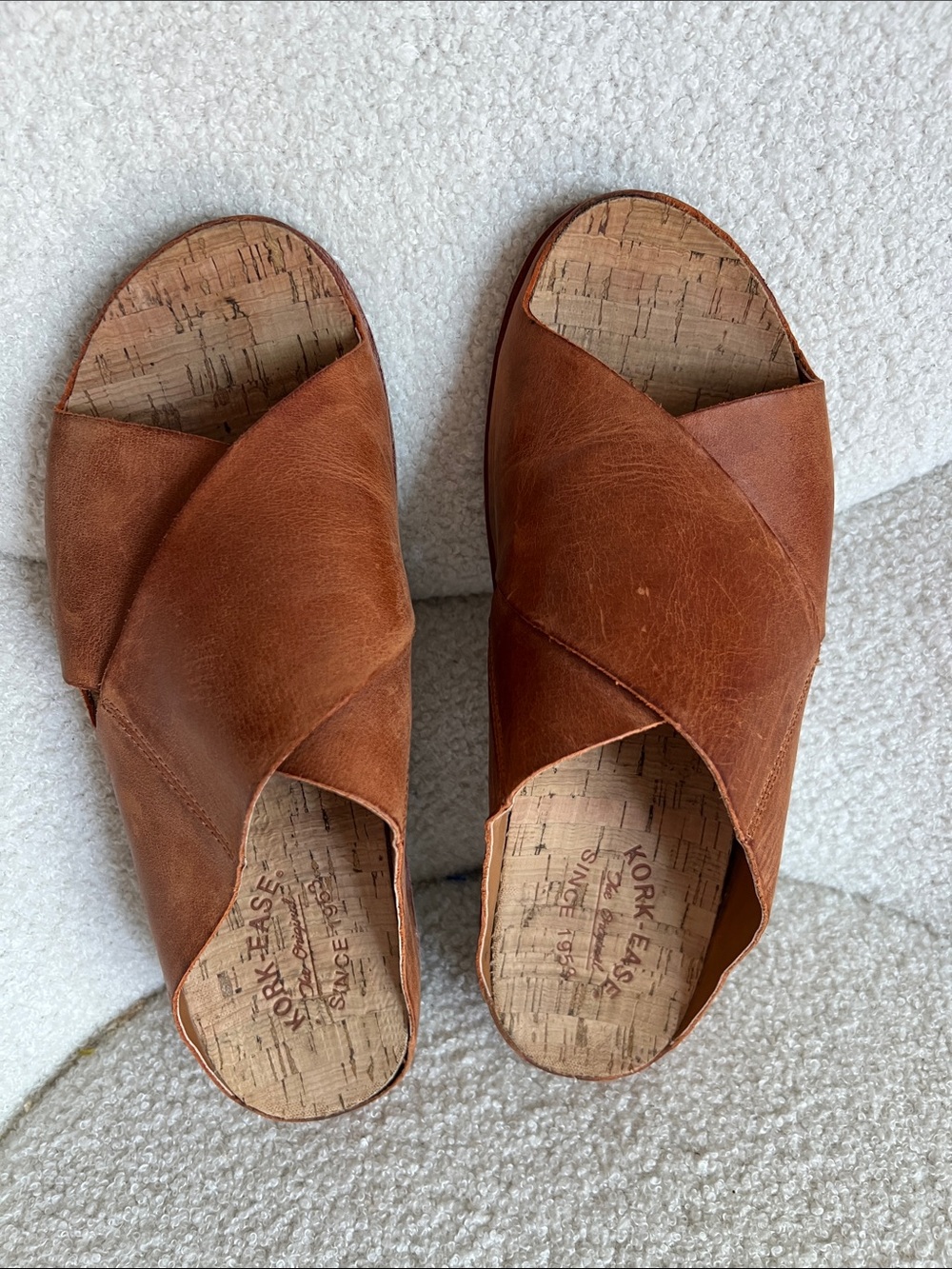 Kork-Ease Cognac Leather Crossover Slide Sandals - Picture 2 of 5